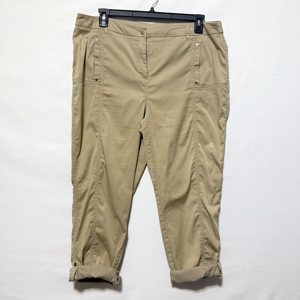 Chico’s Size 3 Khaki Ankle Cargo Pants Stretch Roll Tab Casual XL